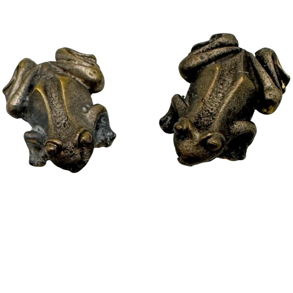 Vtg Metal Frog Figurines Set Of 2 Miniature 1/2 Inch